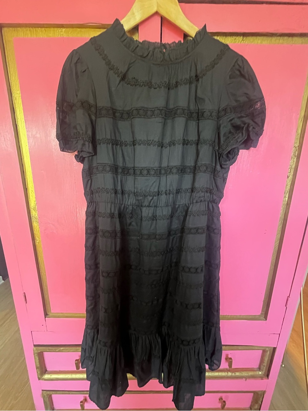 J Crew Black Ruffled Short Sleeve Eyelet Dress